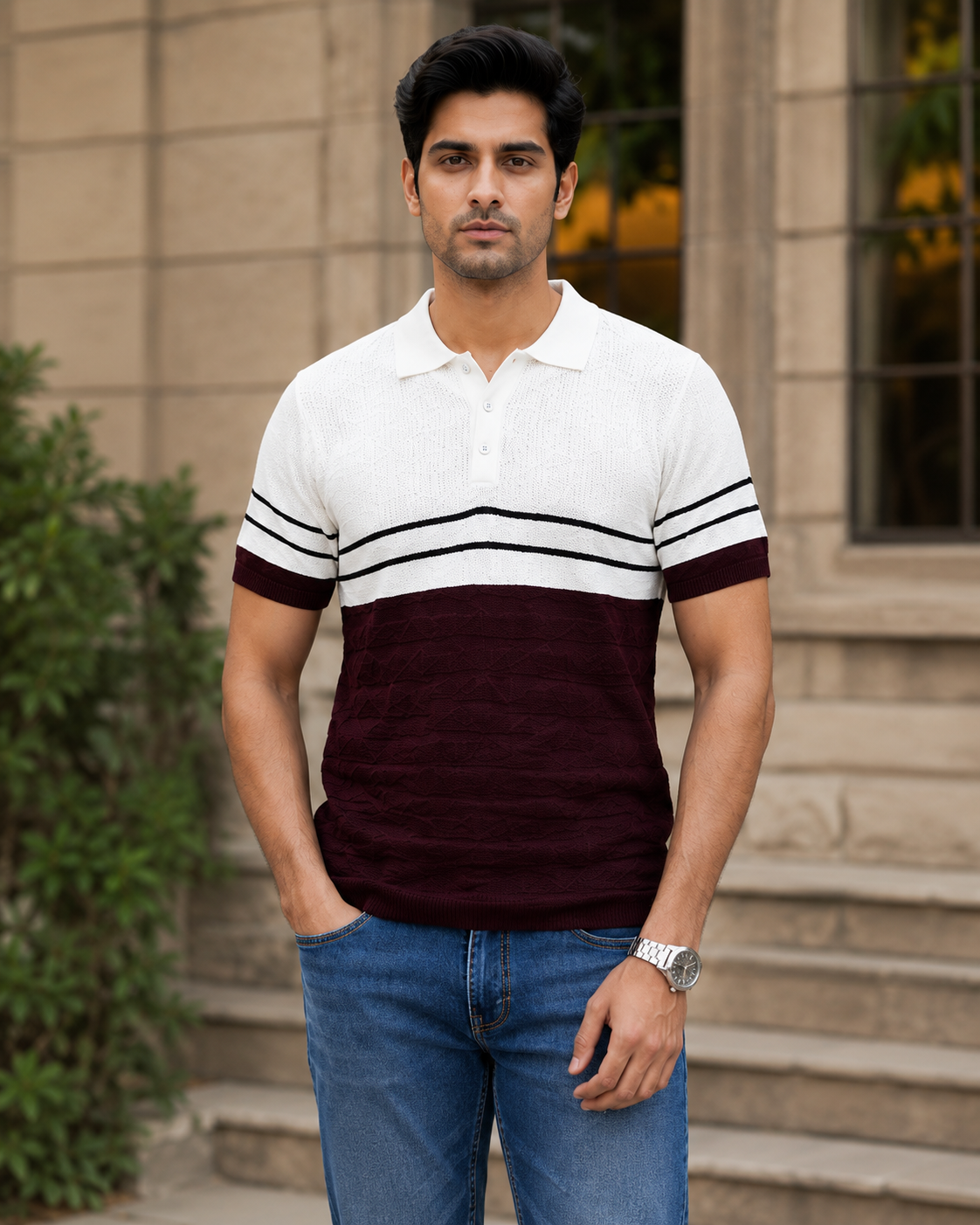 Sovex Men's Striped Knit Polo T-Shirt